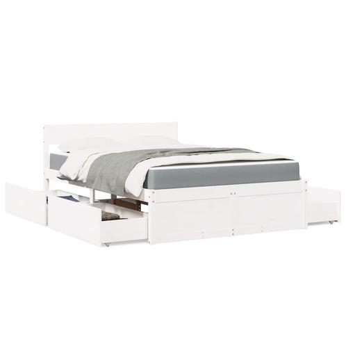 vidaXL Bed met lades en matras massief grenenhout wit, Huis en Inrichting, Slaapkamer | Bedden, 120 cm, 190 cm of minder, Wit