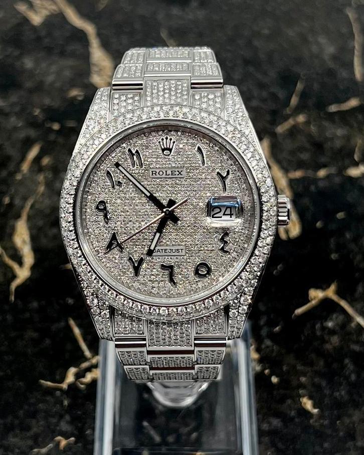 Rolex Datejust 41 - Arab - New 126300 - Iced Out - Diamonds, Sieraden, Tassen en Uiterlijk, Horloges | Heren, Staal, Nieuw, Staal
