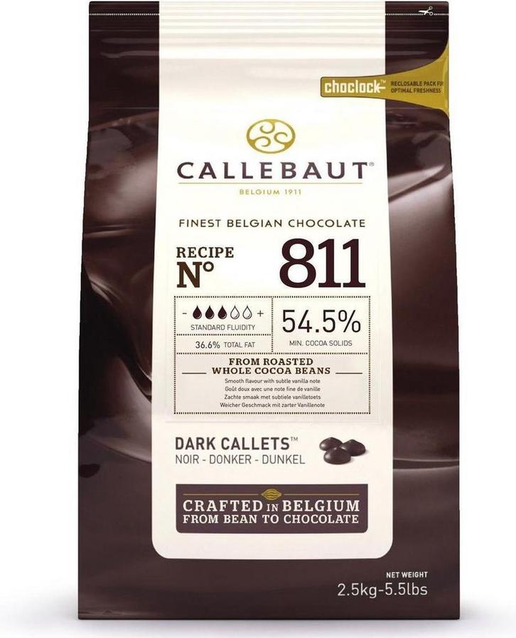 Callebaut Chocolade Callets Puur (811) 2,5 kg, Hobby en Vrije tijd, Taarten en Cupcakes maken, Nieuw, Verzenden