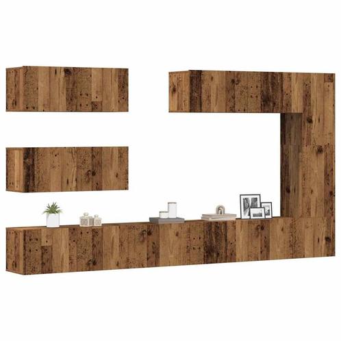 vidaXL 7-delig Tv-meubelset wandmontage bewerkt hout oud, Huis en Inrichting, Kasten | Televisiemeubels, Nieuw, Overige houtsoorten