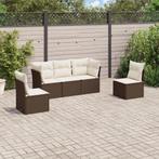 vidaXL 5-delige Loungeset met kussens poly rattan bruin, Verzenden, Nieuw, Rotan, Loungeset
