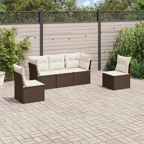 vidaXL 5-delige Loungeset met kussens poly rattan bruin, Tuin en Terras, Tuinsets en Loungesets, Loungeset, Nieuw, Rotan, Verzenden