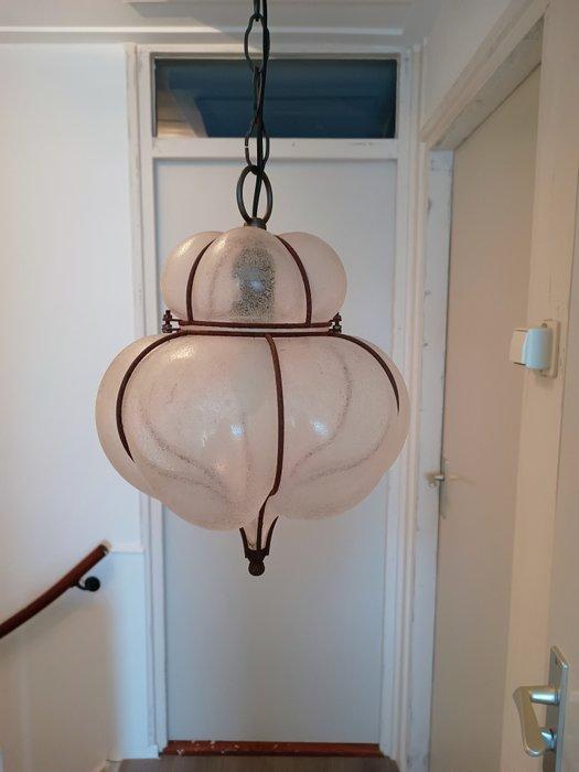 Gekooide hanglamp - Glas, IJzer, Antiek en Kunst, Curiosa en Brocante