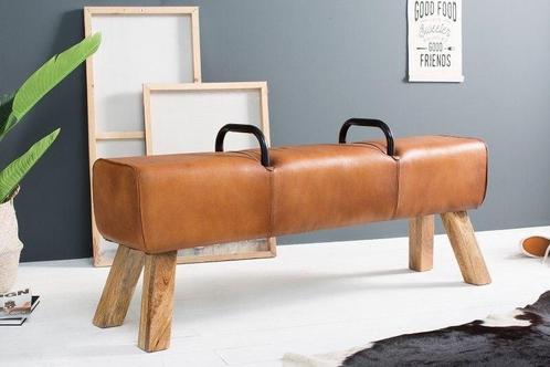 Retro bank TURNBOCK 134cm met echt lederen bekleding, Huis en Inrichting, Banken | Bankstellen, Ophalen of Verzenden