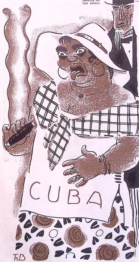 Spotprent over de Cubaanse revolutie in 1933 (lijst optie), Antiek en Kunst, Kunst | Litho's en Zeefdrukken, Verzenden