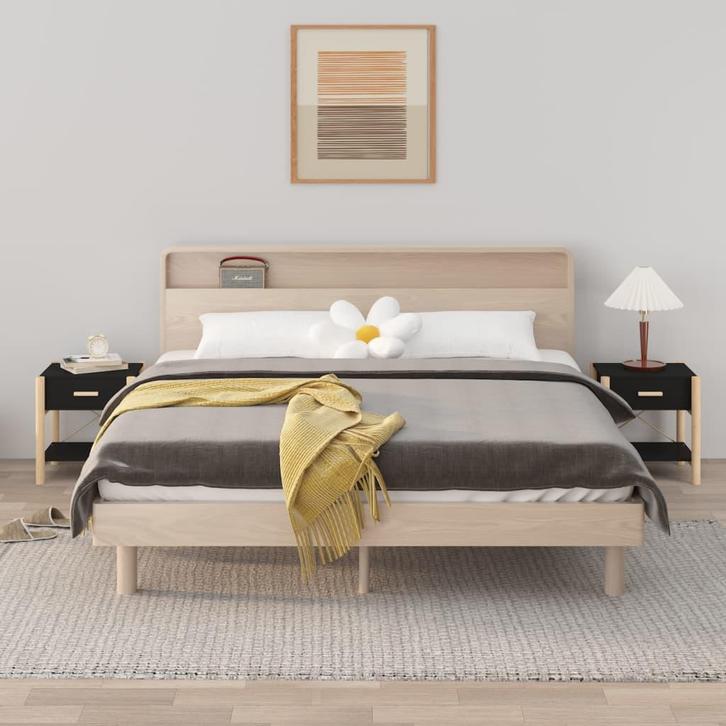 vidaXL Nachtkastjes 2 st 42x38x45 cm bewerkt hout zwart, Huis en Inrichting, Slaapkamer | Nachtkastjes, Nieuw, Minder dan 45 cm