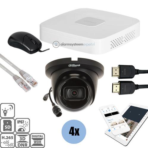 Dahua Black Kit 4x Turret 4 Mp + Recorder & Bekabeling, Audio, Tv en Foto, Videobewaking, Ophalen of Verzenden