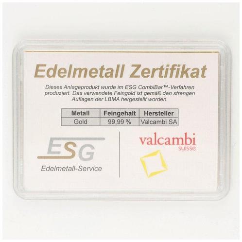 50 gram - Goud .999 - ESG + Valcambi - Met certificaat, Postzegels en Munten, Edelmetalen en Baren