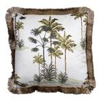 kussen fluweel gouden franjes palmboom wit 45x45cm, Huis en Inrichting, Verzenden, Nieuw