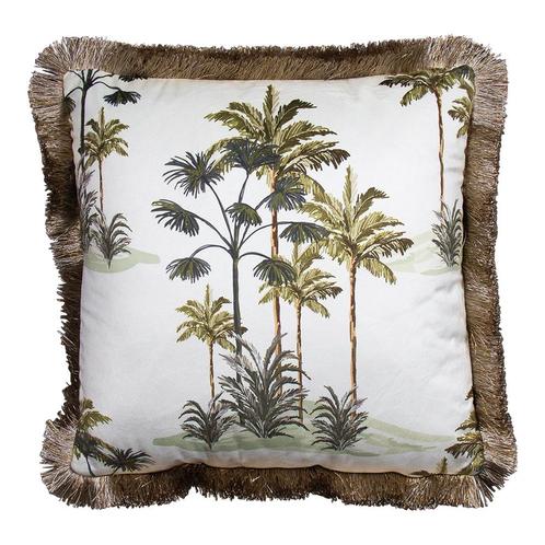 kussen fluweel gouden franjes palmboom wit 45x45cm, Huis en Inrichting, Woonaccessoires | Overige, Verzenden