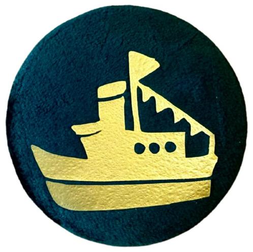 Baretspeld / button met de stoomboot groen, Diversen, Sinterklaas, Nieuw, Ophalen of Verzenden