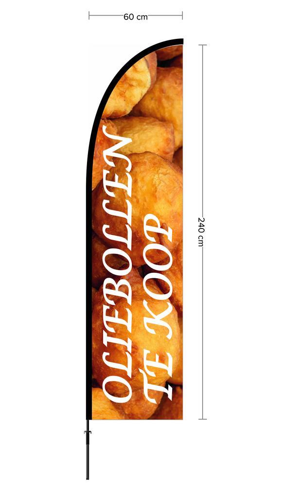 Beachvlag Oliebollen ontwerp 1 doek 60x240cm, hoogte zonder, Diversen, Vlaggen en Wimpels, Nieuw