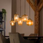 LifestyleFurn Hanglamp Zarek Glas 5-lamps, kleur Amber, Huis en Inrichting, Lampen | Hanglampen, Nieuw, Glas, Verzenden