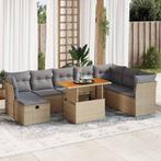vidaXL 9-delige Loungeset met kussens poly rattan acacia, Verzenden, Nieuw, Rotan, Loungeset