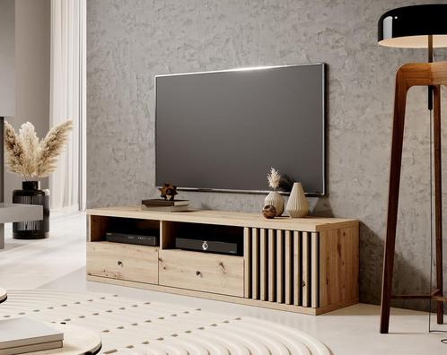 Meubella TV-Meubel licht eiken 161cm TV kast met lades, Huis en Inrichting, Kasten | Televisiemeubels, 150 tot 200 cm, 25 tot 50 cm
