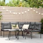 vidaXL Loungeset met kussens staal en textileen zwart, Tuin en Terras, Verzenden, Nieuw, Rvs, Loungeset
