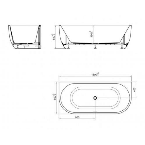 Half Vrijstaand ligbad Wiesbaden Zenn 180x80 Cm Met Waste, Doe-het-zelf en Verbouw, Sanitair, Ophalen of Verzenden