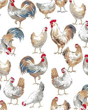Katoen Landelijke Kippetjes, Hobby en Vrije tijd, Stoffen en Lappen, Overige kleuren, Nieuw