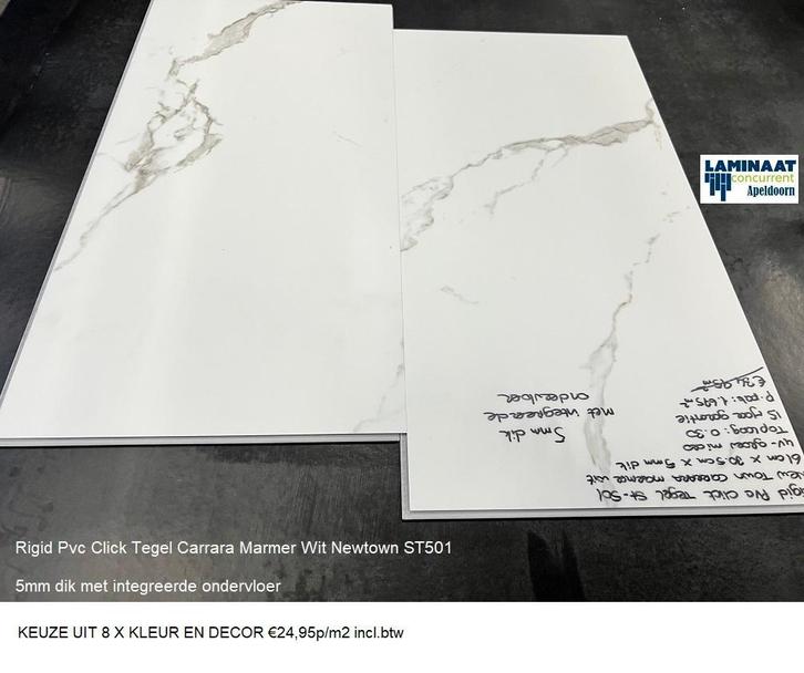 PVC CLICK TEGELS 8 X MET INTEGREERDE ONDERVLOER €24,95m2, Huis en Inrichting, Stoffering | Vloerbedekking, Wit, Crème, Beige, Bruin
