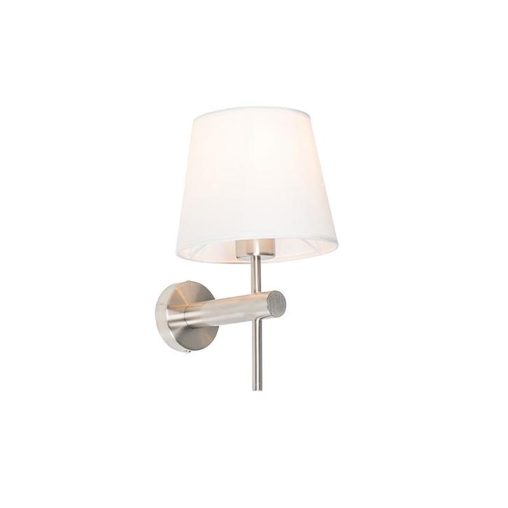 Moderne wandlamp staal met witte kap - Pluk, Huis en Inrichting, Lampen | Wandlampen, Nieuw, Overige materialen