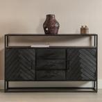 Dressoir Mangohout Kjeld 145 Hoog Zwart, Huis en Inrichting, Kasten | Dressoirs, 100 tot 150 cm, Verzenden, Nieuw, Industriële meubels
