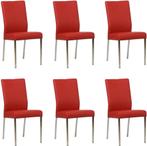 Set van 6 Rode leren moderne eetkamerstoelen - Toledo Leer D, Huis en Inrichting, Overige kleuren, Nieuw, Leer, Ophalen of Verzenden