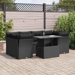 vidaXL 7-delige Loungeset met kussens poly rattan zwart, Verzenden, Nieuw, Rotan, Loungeset