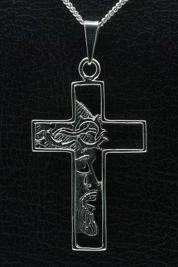 Zilveren Kruis met Jezus gezicht middel gezwart ketting h..., Sieraden, Tassen en Uiterlijk, Kettinghangers, Verzenden