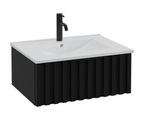 Badkamermeubel Set Fraser 60cm - Hoogglans zwart - 1 lade, Huis en Inrichting, Badkamer | Badkamermeubels, Nieuw, Wastafelkast