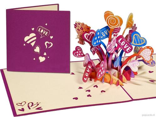 Liefdeskaart met lieve vrolijke hartjes Valentijnskaart A..., Diversen, Wenskaarten, Verzenden