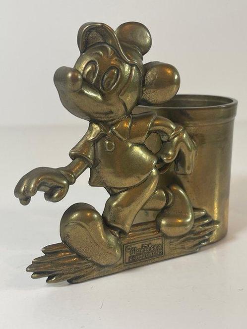 Mickey Mouse Figure - Rare pot à crayons vintage en laiton –, Verzamelen, Disney