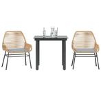 vidaXL 3-delige Tuinset met kussens poly rattan glas bruin, Tuin en Terras, Tuinsets en Loungesets, 2 zitplaatsen, Nieuw, Tuinset