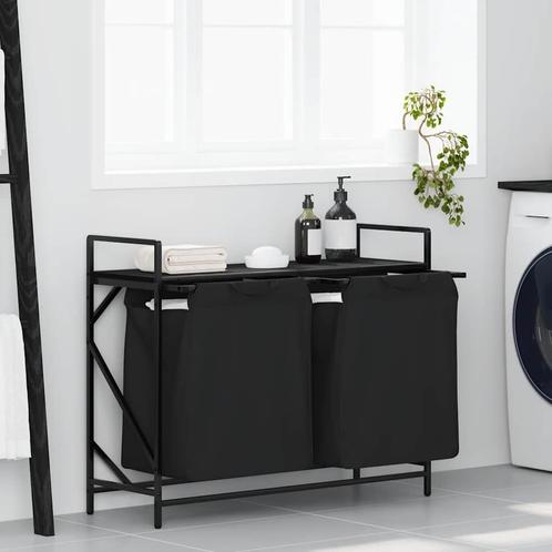 vidaXL Wasmand 2 vakken met plank zwart eikenkleurig, Tuin en Terras, Droogmolens en Wasrekken, Nieuw, Verzenden
