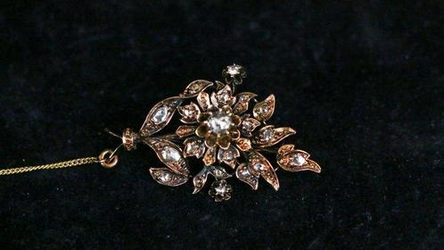 Broche - 14 karaat Geel goud, Broche met Roosdiamanten 14K, Sieraden, Tassen en Uiterlijk, Antieke sieraden