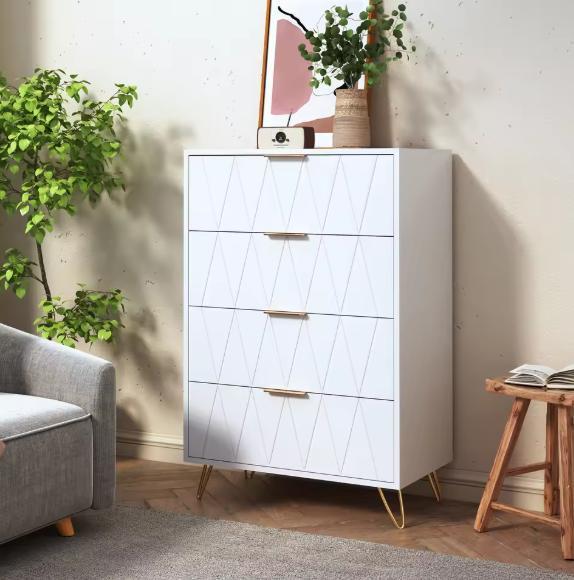 Ladekast 4–6 Lades – Wit Dressoir met Gouden Handgrepen, Huis en Inrichting, Kasten | Dressoirs, Nieuw, Verzenden