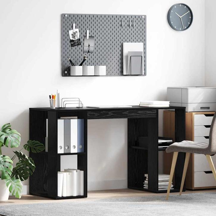 vidaXL Bureau met plank Zwart Eiken 130 x 50.5 x 75 cm, Huis en Inrichting, Bureaus, Nieuw, Verzenden