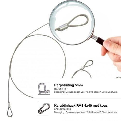 Staalkabeltjes met lussen voorzien van draadklem - 2mm, Doe-het-zelf en Verbouw, IJzerwaren en Bevestigingsmiddelen, Verzenden