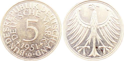 Duitsland Fehlpraegung 5 Dm 1951 G Doppelsenkung zilver, Postzegels en Munten, Munten | Europa | Niet-Euromunten, Verzenden