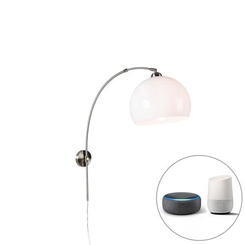 Smart wandbooglamp staal met witte kap incl. Wifi A60 - Bow, Huis en Inrichting, Lampen | Wandlampen