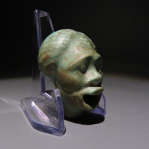 Oud-Egyptisch Faience Hoofd van een Nubiërs. Romeinse, Verzamelen, Mineralen en Fossielen