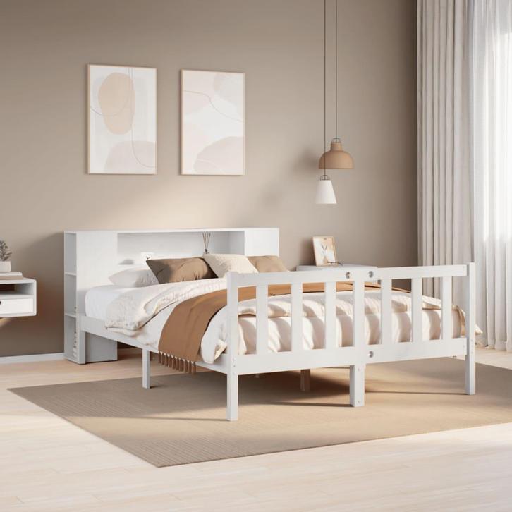 vidaXL Bed met boekenkast zonder matras grenenhout wit, Huis en Inrichting, Slaapkamer | Bedden, 120 cm, 200 cm, Wit, Twijfelaar