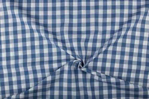 Brabants bont stof indigoblauw wit geruit - 18mm geruit, Hobby en Vrije tijd, Stoffen en Lappen, 120 cm of meer, 200 cm of meer