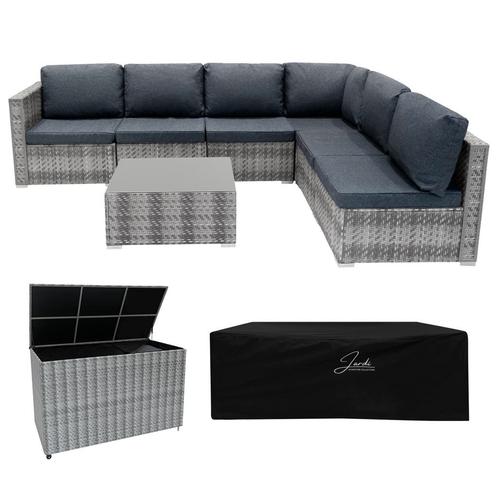 Rotan Modulaire Tuinmeubelen 7 Stuk Grijs Zitbank Tafel Set, Tuin en Terras, Tuinsets en Loungesets, Verzenden