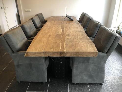Set van 8 leren eetkamerfauteuils - met armleuning en wieltj, Huis en Inrichting, Stoelen, Overige kleuren, Nieuw, Leer, Ophalen of Verzenden