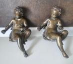 sculptuur, 2 puttini - 15.5 cm - Gepatineerd brons, Antiek en Kunst, Antiek | Keramiek en Aardewerk