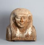Een gestoken houten dodenmasker in oud-Egyptische stijl, Antiek en Kunst