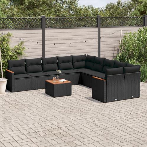 vidaXL 11-delige Loungeset met kussens poly rattan zwart, Tuin en Terras, Tuinsets en Loungesets, Loungeset, Nieuw, Rotan, Verzenden