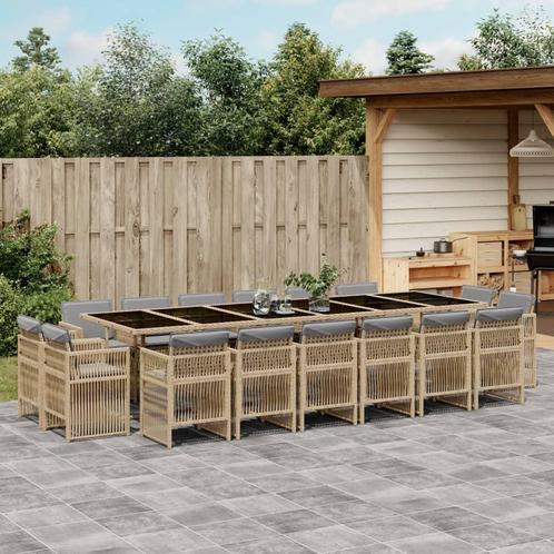 vidaXL 17-delige Tuinset met kussens poly rattan gemengd, Tuin en Terras, Tuinsets en Loungesets, Tuinset, Nieuw, 6 zitplaatsen