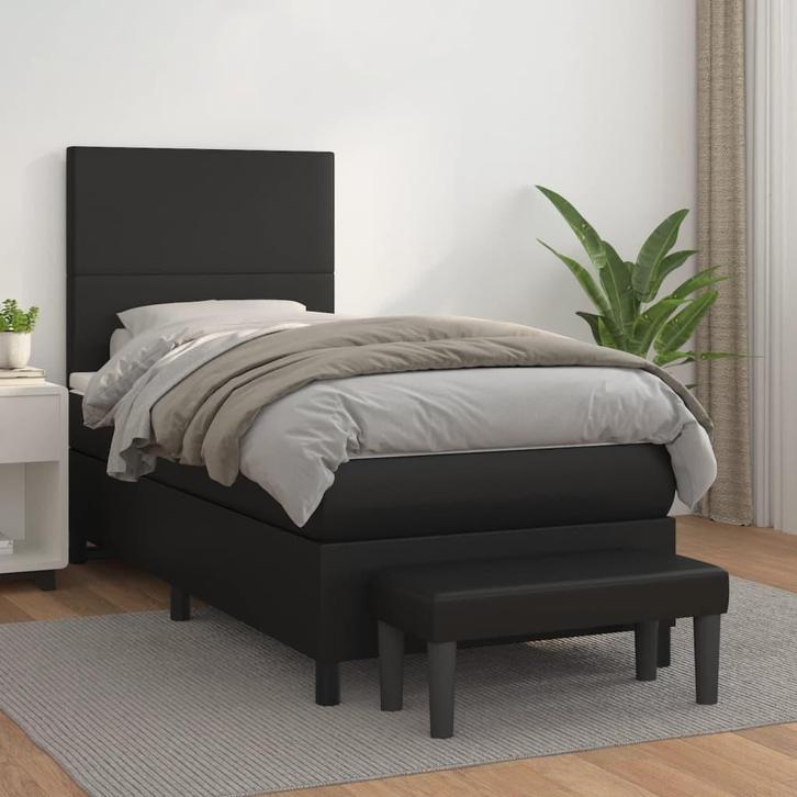 vidaXL Boxspring met matras kunstleer zwart 90x190 cm, Huis en Inrichting, Slaapkamer | Bedden, 90 cm, 190 cm of minder, Zwart