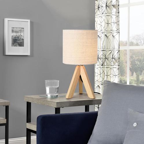 Tafellamp Koblenz tripod lamp 37,5xØ18 cm beige en hout E14, Huis en Inrichting, Lampen | Tafellampen, Nieuw, Verzenden